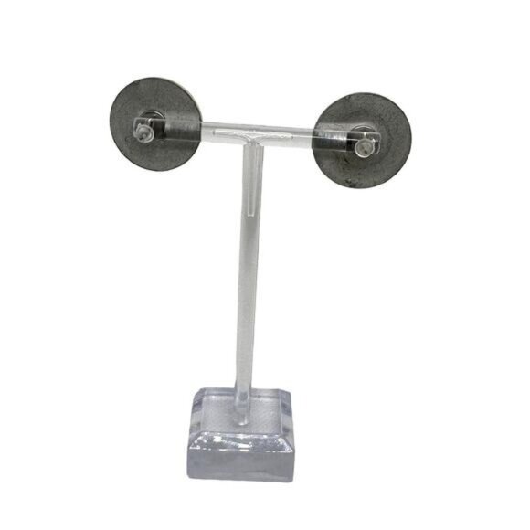 Blue Round Pierced Button Style Earrings Silver Tone Trim - Picture 4 of 5